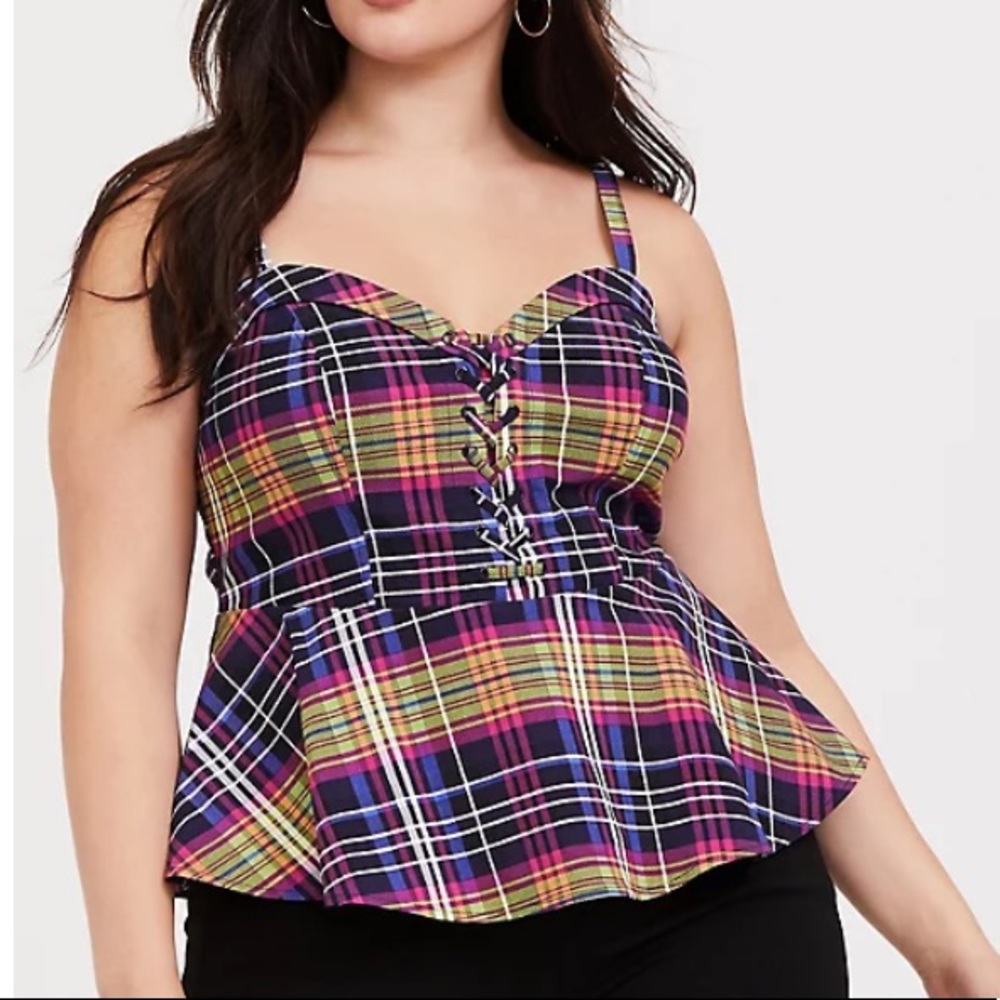 torrid Purple Plaid Lace-Up Peplum Tank